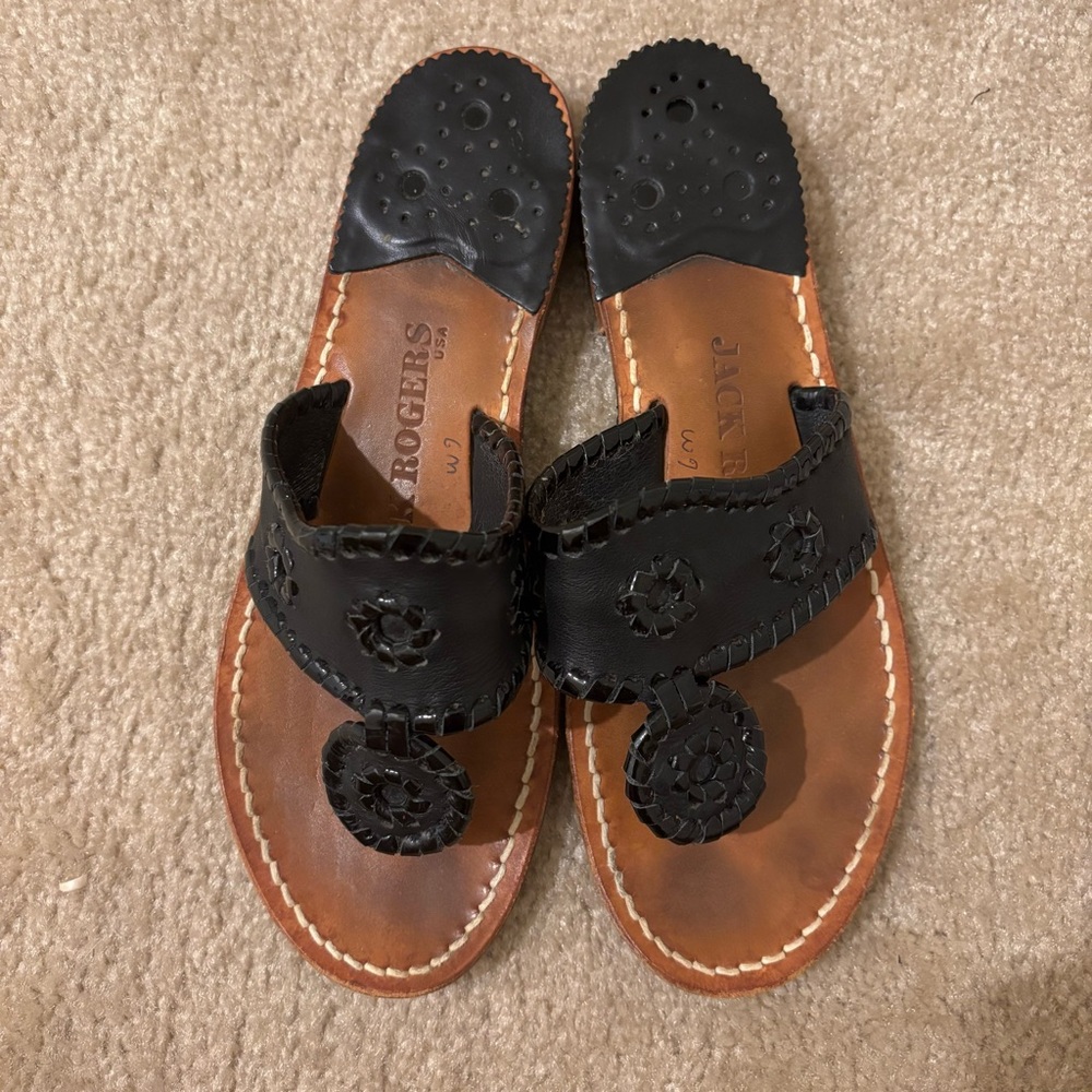 Jack Rogers Black and Brown Leather Sandals Size 6
